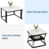 2Pcs Nesting Coffee Tables Set Square Stacking Side Tables Marble-Look White
