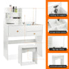 Dressing Table with Mirror and Chair Vanity Table with 3 Drawers and Shelves Ljn
