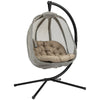 Folding Hanging Egg Chair with Cushion and Stand for Indoor Outdoor Khaki