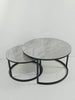 Glossy Round Nesting Coffee Table Set of 2 Solid Marble Grey Side End Tables