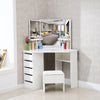 White Corner Dressing Table Makeup Desk Mirror Stool 5 Drawers 3 Mirrors CLIPOP