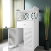 White Bathroom Storage Cabinet Floor Standing Cupboard Corner Unit Toilet Shelf