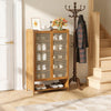 Shoe Rack Shoe Storage Cabinet Rattan Wood Stand Cupboard Unit Organiser 2 Doors
