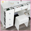 White Dressing Table with 10 LED Lights Mirror and Stool & 5 Drawers Vanity Set