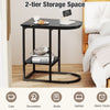 2-Tier Couch Table C-shaped End Table with Storage Shelf-Black