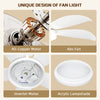 Smilesun Ceiling Fan with Light 52'' Remote 6 Speeds 3 Colors 48W LED 5 Blades