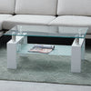 Rectangle Glass Coffee Table Modern Living Room Furniture Shelf White Black Wood