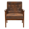 Solid Wooden Frame Distressed Tan Leather Upholstered Armchair Accent Chair