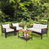 4 Pcs Outdoor Patio Furniture Set PE Rattan Patio Conversation Set