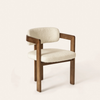 Wood Walnut Boucle Fabric Curved Dining Room Chair