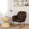 Vintage Distressed Brown Leather Armchair Metal Frame Padded Seat Accent Chair