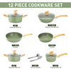 12 Pieces Nonstick Hammered Granite Green Kitchen Cookware Cooking Pots Pans Set