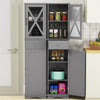 Tall Bathroom Storage Cabinet Floor Cabinet with Glass Door and Drawer Grey