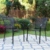 Set of 2 Metal Mesh Black Outdoor Patio Dining Chair Garden Furniture