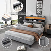 Upholstered Platform Bed 4ft6 Double Bed Frame with LED Storage Headboard Grey