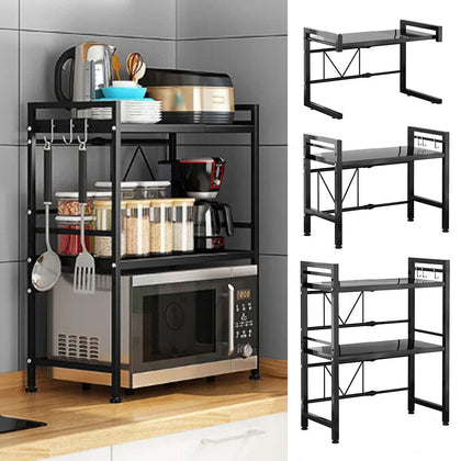 2/3Tier Extendable Microwave Oven Rack Stand Storage Holder Kitchen Corner Shelf