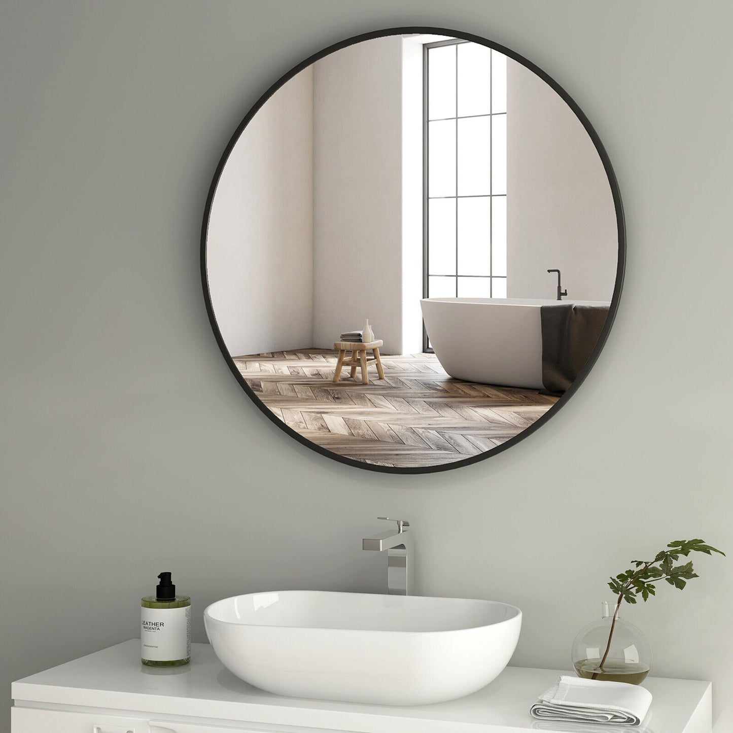 Round LED Mirror Bathroom Black Gold Frame With/no Clock Demister Illuminated