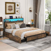 COSTWAY King Size Bed Frame Metal Bed Platform LED Lights Headboard