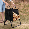 Firewood Storage Holder with Canvas Tote Carrier & Heavy-Duty Metal Frame