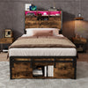 Double Bed Frame Industrial Metal Platform Bed with Headboard & Storage Space