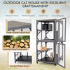 Wooden Cat House Kitten Cage Enclosure on Wheels w/Asphalt Roof 2 Platforms