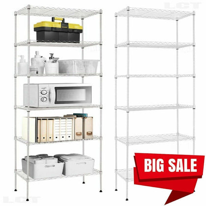 6 Tier Wire Metal Storage Rack Shelving Kitchen Storage Stand Shelf Unit w/Hooks