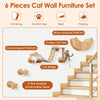 6 Pieces Cat Wall Mounted Shelves w/ Hammock 2-step Cat Tree