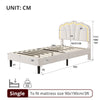 3ft Single Velvet White Upholstered Bed Frame w/ LED Headboard & Solid Wood Slat