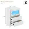 White LED Bedside Table 2 Drawers with Charging Station Nightstand Cabinet