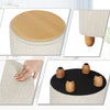 Round Stool with Storage Space Footstool Linen Cover Padded Ottoman Wood Legs