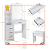 White Vanity Makeup Desk Dressing Table Set With LED Sliding Mirror + Stool Set