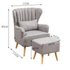 Linen Fabric Wingback Armchair Scallop Back Lounge Sofa w/Footstool &Cushion Set