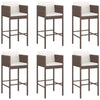 7 Piece Garden Bar Set with Cushions Brown Poly Rattan