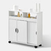 Bathroom Cabinet Floor Storage w/ 2 Sliding Doors Cupboard White 4 Wheels