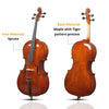 Natural Color Spruce Cello Panel with Tiger Pattern Bag Bow Rosin Strings