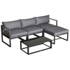 5pcs Patio Sofa Set Padded Cushion w/ Footstool Table Aluminium Frame Grey