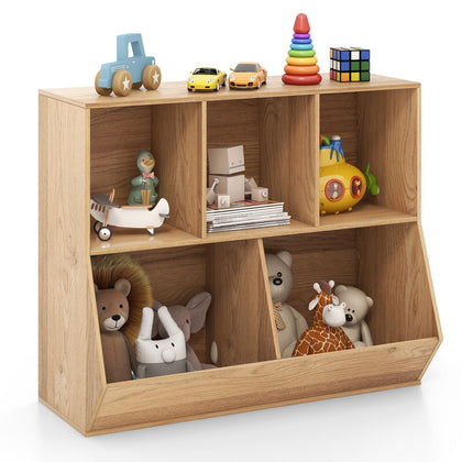 5-Cubby Kids Toy Storage Organizer Wooden Children Bookcase Bookshelf Cabinet