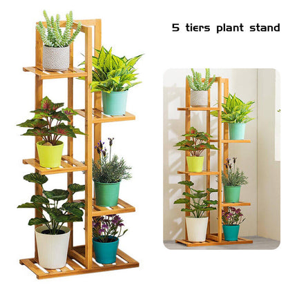 5 Tiers Bamboo Flower Pot Plant Stand Ladder Shelf Display Rack Indoor Outdoor