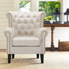 Chesterfield Linen Fabric Wing Back Chair QueenStyle Armchair Seat Backrest Sofa