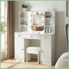 Modern Vanity Dressing Table Makeup Desk with LED Light Mirror Stool Shelf Set
