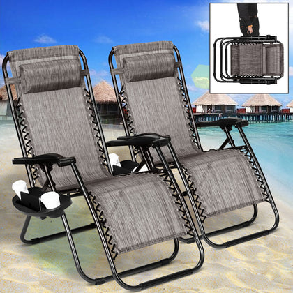 2X Beach Garden Chairs Zero Gravity Recliner Outdoor Folding Reclining Lounge