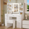 White Dressing Table Set Vanity Desk with 3-Color LED Light Mirror, Stool Drawer