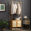 Bamboo Clothes Rails Garment Hanging Rack Display Stand w/3Tiers Storage Shelves
