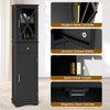 Tall Bathroom Storage Cabinet Floor Cabinet with Glass Door and Drawer Black