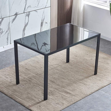 120cm/140cm Minimalistic Black Dining Table Glass Top Kitchen with Metal Legs