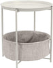 Round Storage End Table, White with Heather Grey Fabric, Modern Design