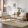 Rattan Armchair with Cushions – Mid-Century Lounge Chair in Light Grey Fabric