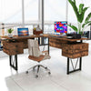 Computer Workstation L-shaped Computer Desk w/Power Outlets-Coffee