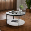 Coffee Table with Concrete Effect Shelf Black Glass Top Round Living Room Table