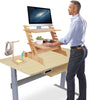 Natural Bamboo Standing Desk Converter Dual Monitor Stand Sit Stand Riser Stand